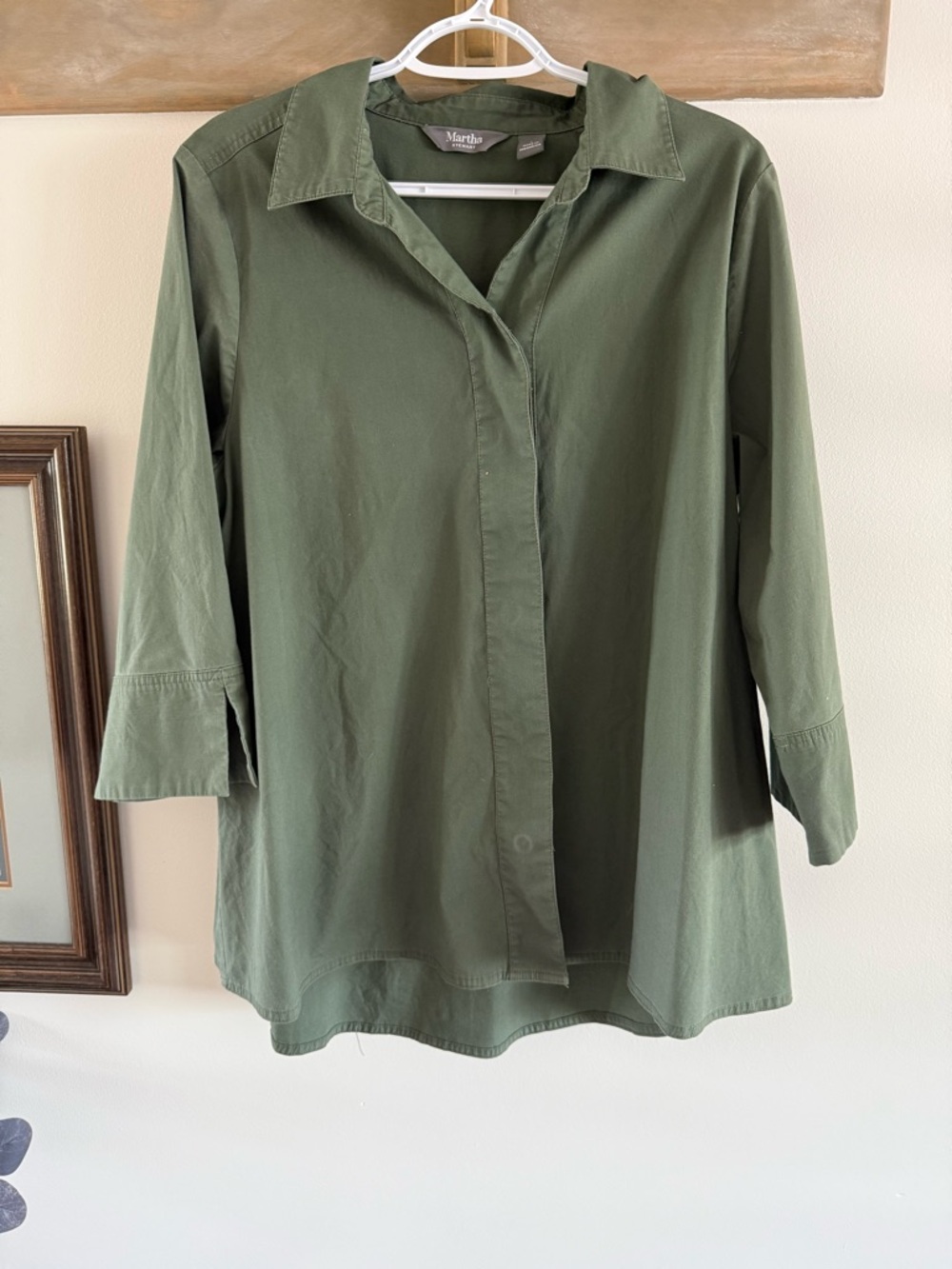 Martha Stewart Olive Green Button-Down Shirt